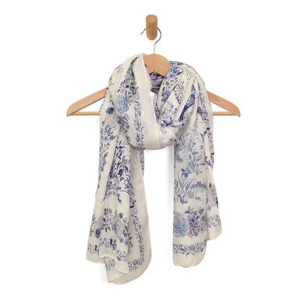 Blue Birds Flowers Scarf